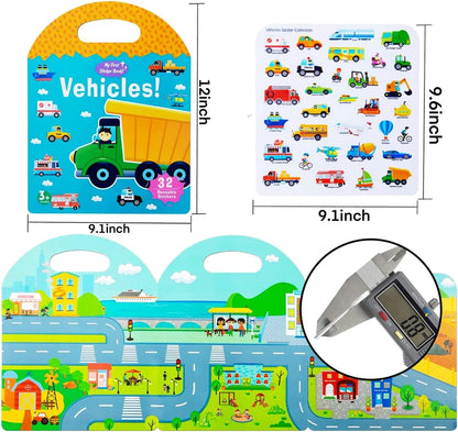 2 Sets Portable Jelly Quiet Busy Book, Vehicle & Animal Reusable Sticker Books for Kids, Toddler Sticker Activity Book Preschool Learning Activities Educational Toys for Girls Boys Ages 3+