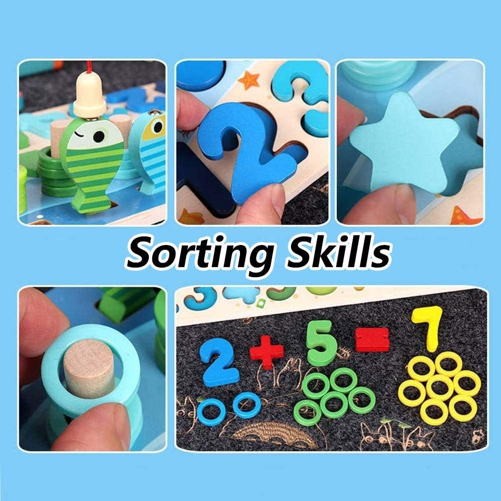 Speedy Panther Wooden Number Alphabet Puzzle Sorting Montessori Toys for Toddlers Shape Counting Game for Age 3 4 5 Year olds Kids - Preschool Education Math Stacking Blocks Learning Toy