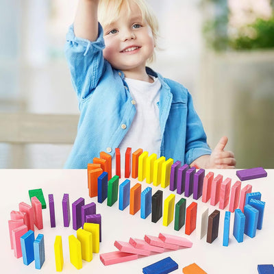 Fidtoy Wooden Domino Blocks Set Colorful Learning Game