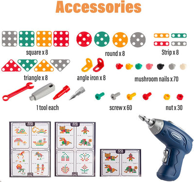 Fidtoy Montessori Electric Drill Tool Set for Kids – 203PCS STEM Construction Building Toy