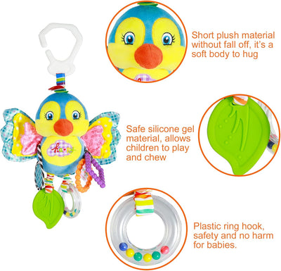 Fidtoy Baby Hanging Sensory Toy for Stroller Crib and Car Seat – Plush Rattle Teether Activity Toy