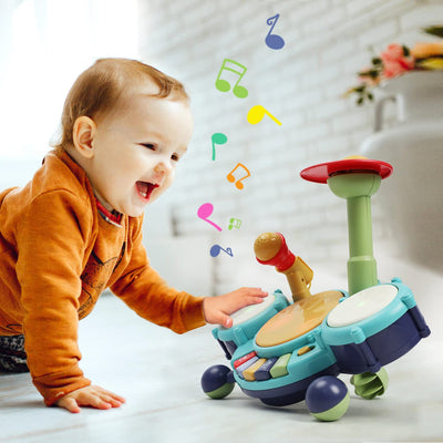 Fidtoy 5 in 1 Musical Drum Set Toy for Toddlers 1-3 Early Learning Instrument
