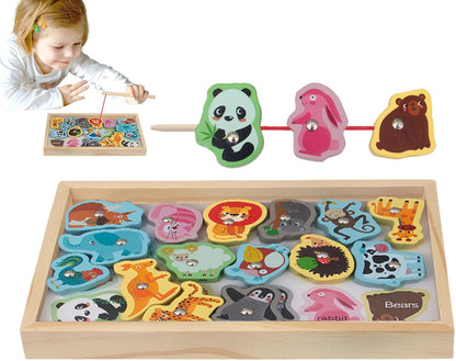 Wooden Fishing Game Toys,Safe and Harmless Magnetic 2-in-1 Fishing Game - Montessori Fishing Game No Sharp Edge Birthday Christmas Gift for Boys Girls Hiyoyo