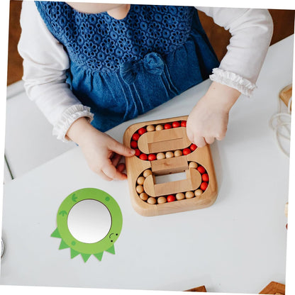 Vaguelly Handheld Mini Mirror for Makeup Baby Bath Learning Toys Safe Wooden Dinosaur Mirror for Girls