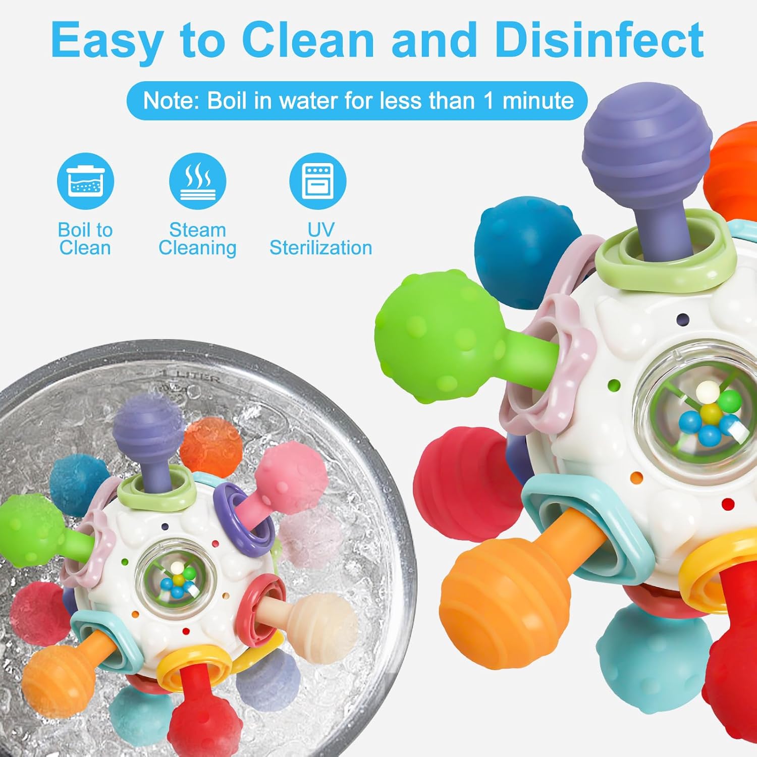 Fidtoy Baby Sensory Teething Rattle Toy – Silicone Montessori Sensory Toy for Infants 0–12 Months