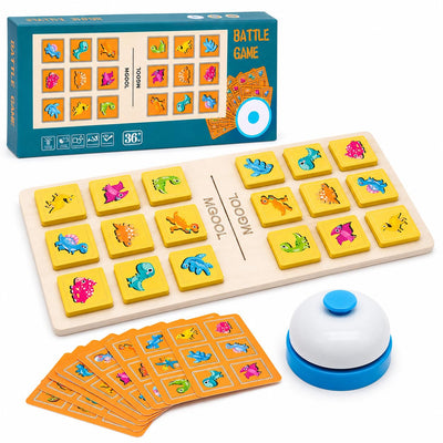 Fidtoy Interactive Dinosaur and Number Matching Bell Game for Two Players Wooden Pattern Puzzle Toy