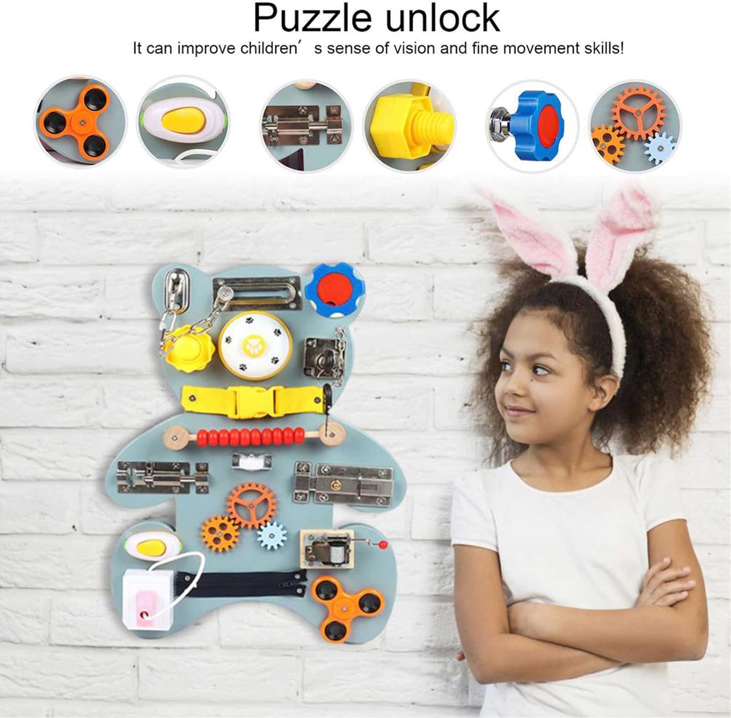 Busy Cube Toddler Busy Board Montessori Toy Wooden Busy Board for 1 2 3 4 5 Year Montessori Toys Fine Motor Skills Activity Board Cube for Toddlers Kids Sensory Board Game Travel Toy (Style 2)