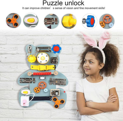 Busy Cube Toddler Busy Board Montessori Toy Wooden Busy Board for 1 2 3 4 5 Year Montessori Toys Fine Motor Skills Activity Board Cube for Toddlers Kids Sensory Board Game Travel Toy (Style 2)