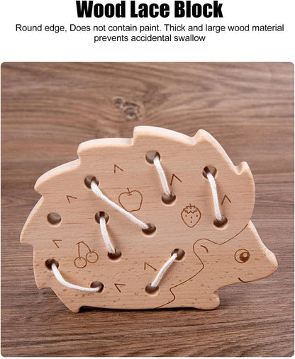 Wooden Lacing Toy, Wood Block Puzzle Game Toys, Early Learning Fine Motor Skills Educational Gift Montessori Travel Toys Early Education Wooden Lacing Toy for Toddlers
