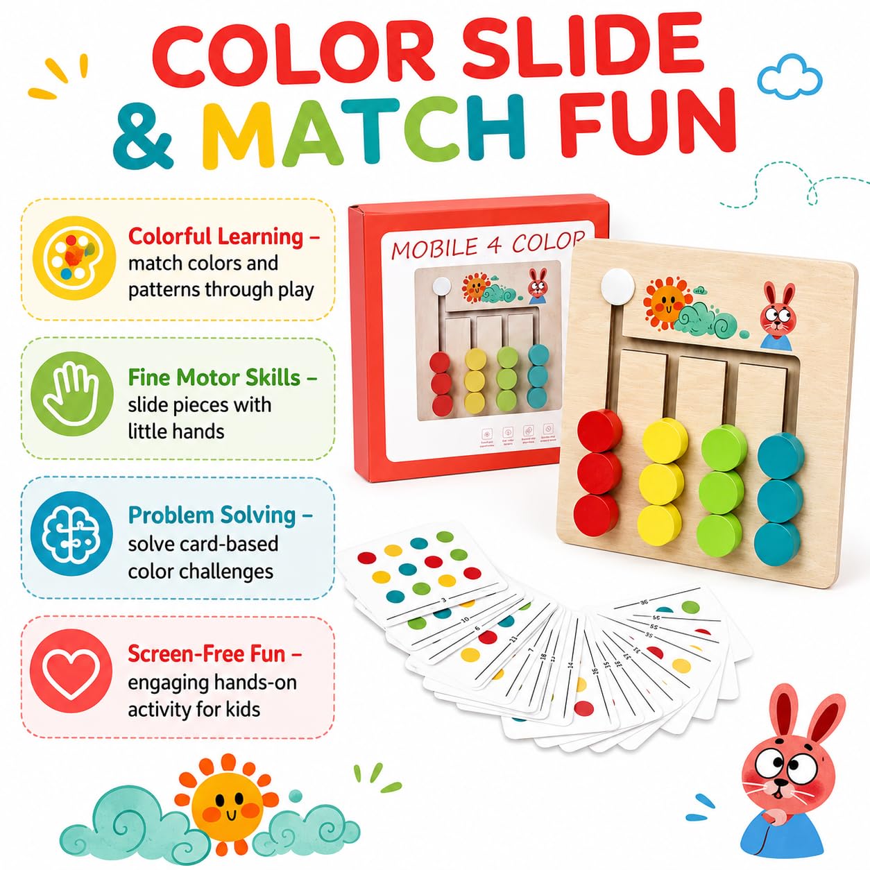 Petit jeu de logique en bois à 4 couleurs - 061