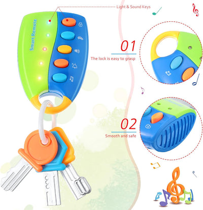 Fidtoy Musical Car Key Toy for Toddlers – Interactive Baby Car Remote Toy with Lights, Sounds & 10 Songs for Early Learning Play