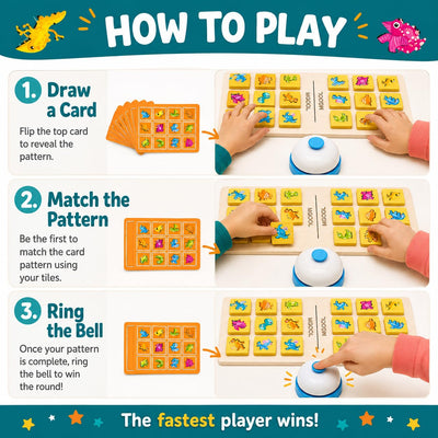 Fidtoy Interactive Dinosaur and Number Matching Bell Game for Two Players Wooden Pattern Puzzle Toy