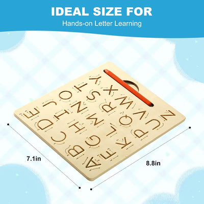 Fidtoy Montessori Double-Sided Alphabet Tracing Board for Kids Wooden Uppercase Lowercase Letter Writing Practice Toy Age 2-6