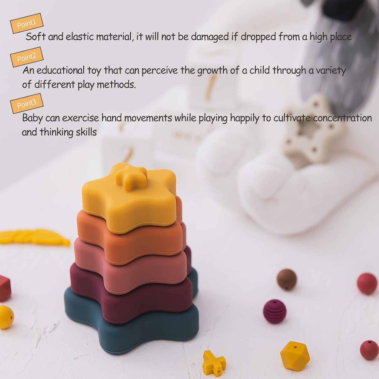 Fidtoy Silicone Star Stacking Toy for Toddlers Montessori Sensory Learning Set