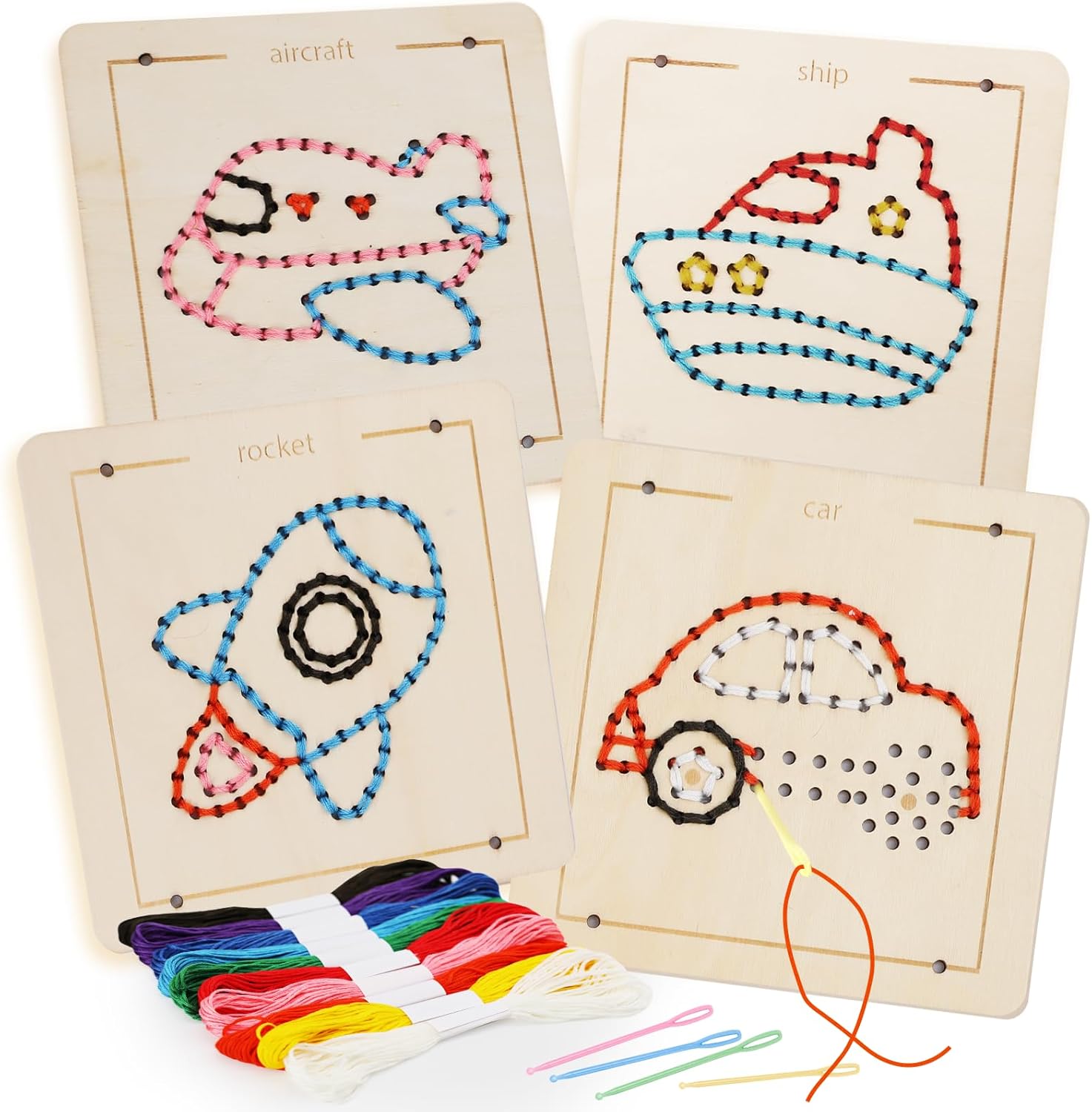 Montessori Wooden Lacing Toys for Toddlers and Kids Ages 2-4 5-7, Sewing Kit Fine Motor Skill Busy Board, Education Sensory Preschool Toy for 1 2 3 4 Year Olds, Birthday Gift for Boys and Girls