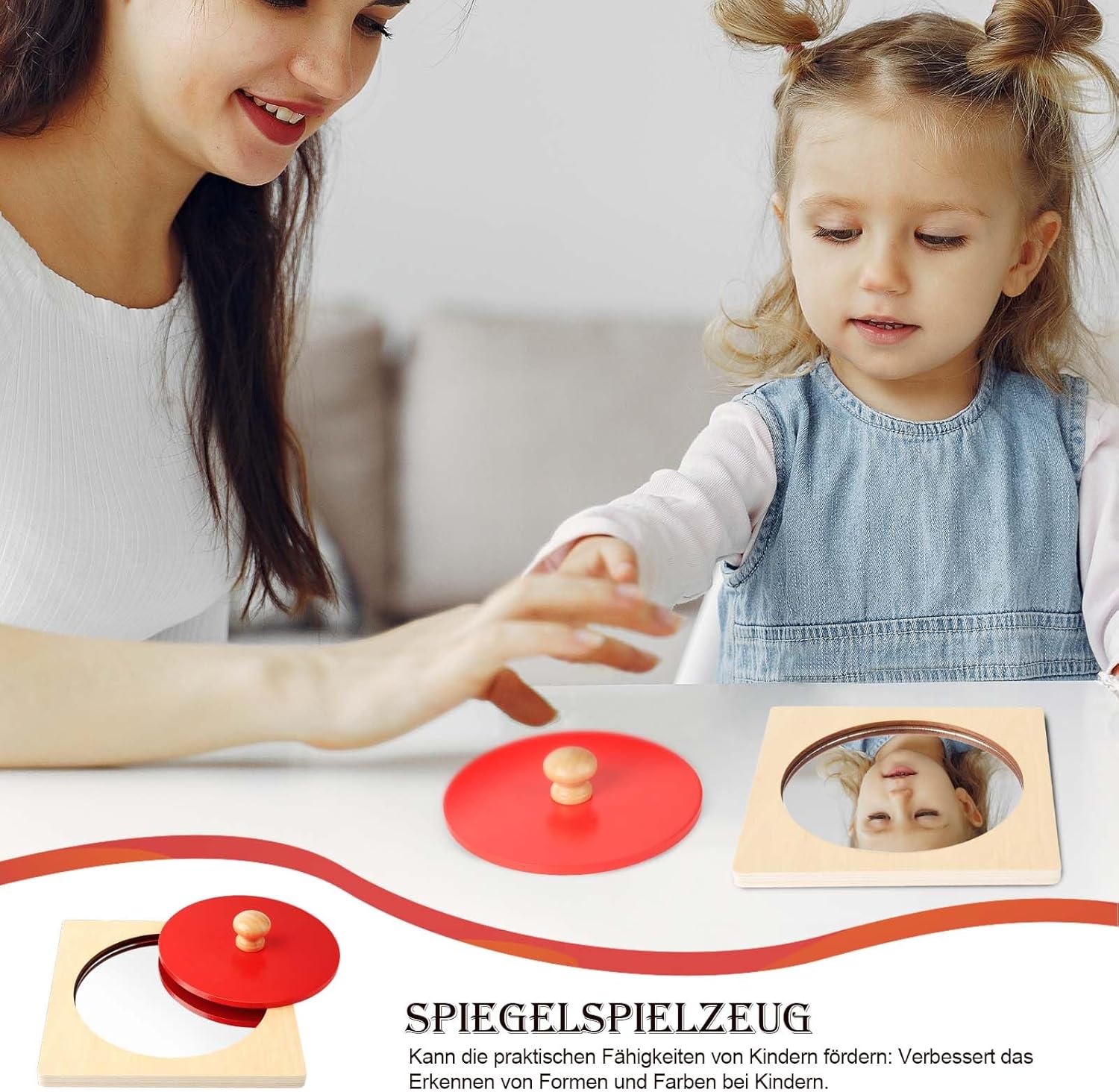 Baby Mirror Montessori Toy, Visual Mirror for Children, Mirror Baby Prone Position, Mirror Peekaboo Button Puzzle, Mirror Simple Child Safe for Babies 6-36 Months