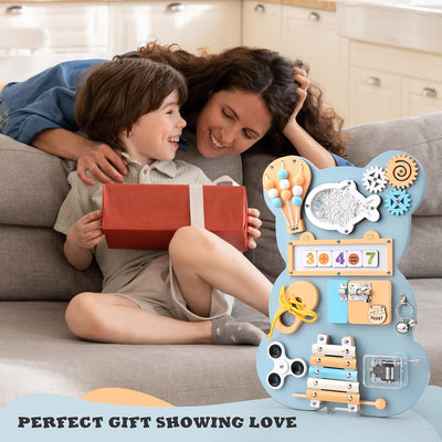 Fidtoy Montessori Busy Board Toy for Toddlers Wooden Activity Board with Music Xylophone Locks Beads Fine Motor Skills Learning Toy Travel Quiet Toy