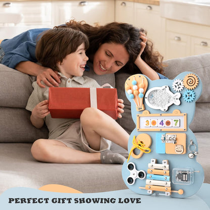 Busy Board Montessori, Sensory Activity Boards - Motor Skills Board - Fine Motor Skills Activity Board for On The Go While Travelling (Blue Board)