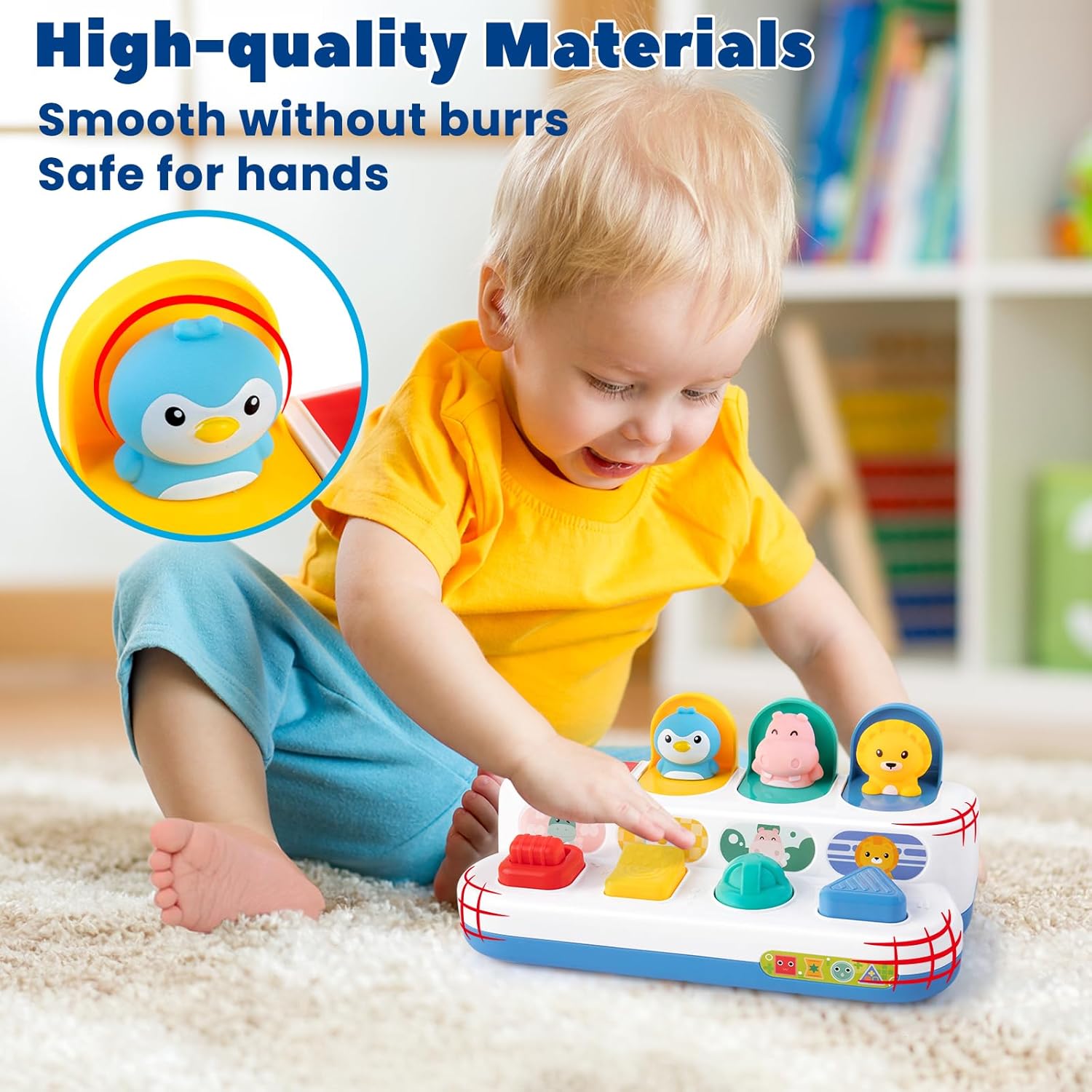 Fidtoy Baby Pop Up Toy for Toddlers – Cause and Effect Animal Learning Toy with Colorful Buttons
