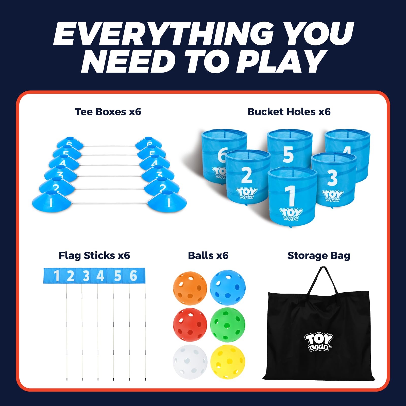 TOY Life Golf Game Set, 6 Holes Backyard Golf Bucket Game for Adults Kids, Practice Golf Course with Balls and Flag, Outdoor Indoor Golf Yard Game for Beach, Camping and Lawn