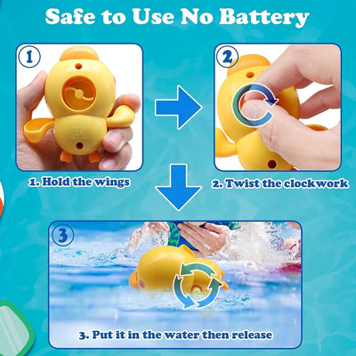 Fidtoy Wind-Up Swimming Duck Bath Toys – 3-Pack Toddler Bath Fun