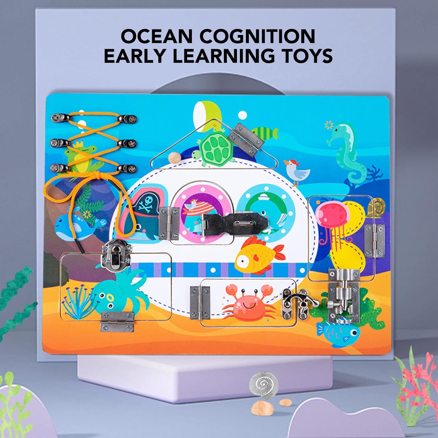 Quadro sensorial, estimular o exercício cerebral, placa de atividade sensorial, coordenação dos olhos, tema do oceano, explorar a cognição para jardim de infância para crianças pequenas