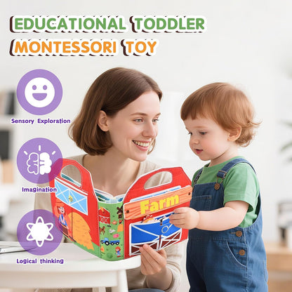 3D Felt Farm Quiet Book, Busy Board Montessori Toy from 1-3 Years, Quiet Book Activity Board for Children, Gift Toy Girls Boys