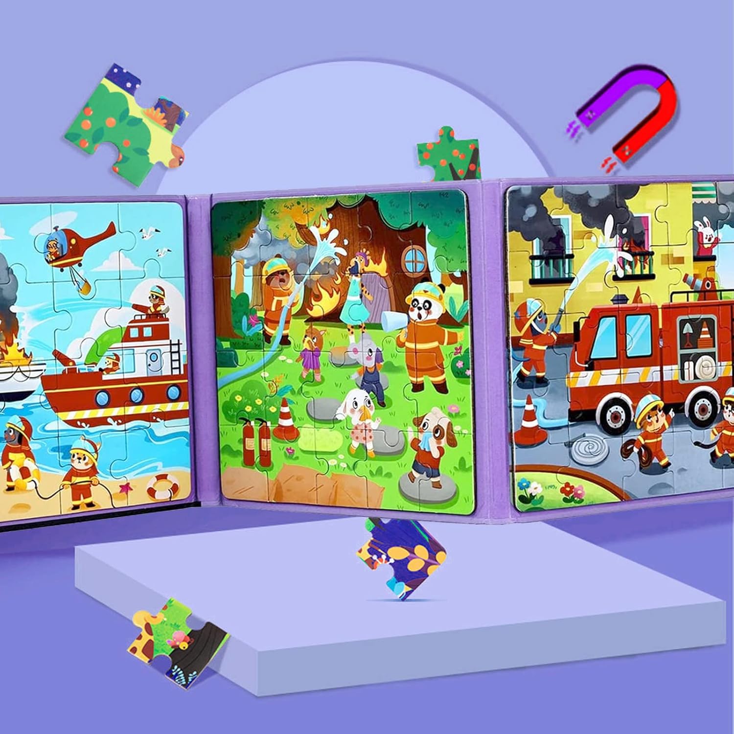 DAZZTIME Children's Puzzle, Magnetic Puzzle, Animal Puzzle for Children, Travel Games Children from 3 Educational Puzzles, Educational Toy, Educational Toy for Children 3 4 5 Years (Fire Protection)