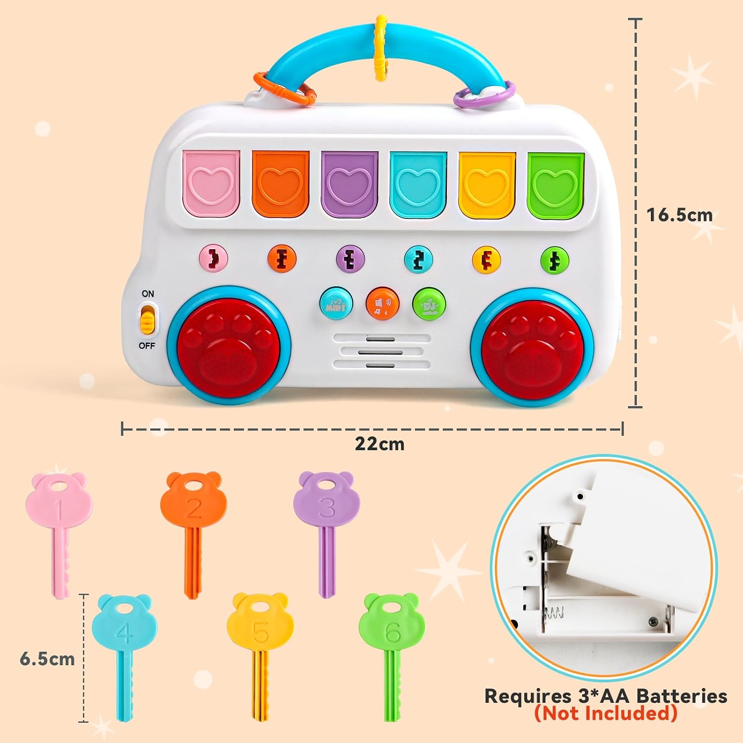 Fidtoy Interactive Pop Up Animal Sound Color Recognition Key Set with Music Lights for Toddlers