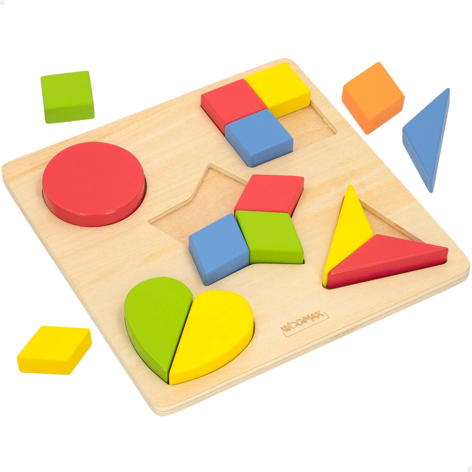 WOOMAX 49358 49358 Wooden Puzzle Geometric Shapes + 24 m Colourful Normal