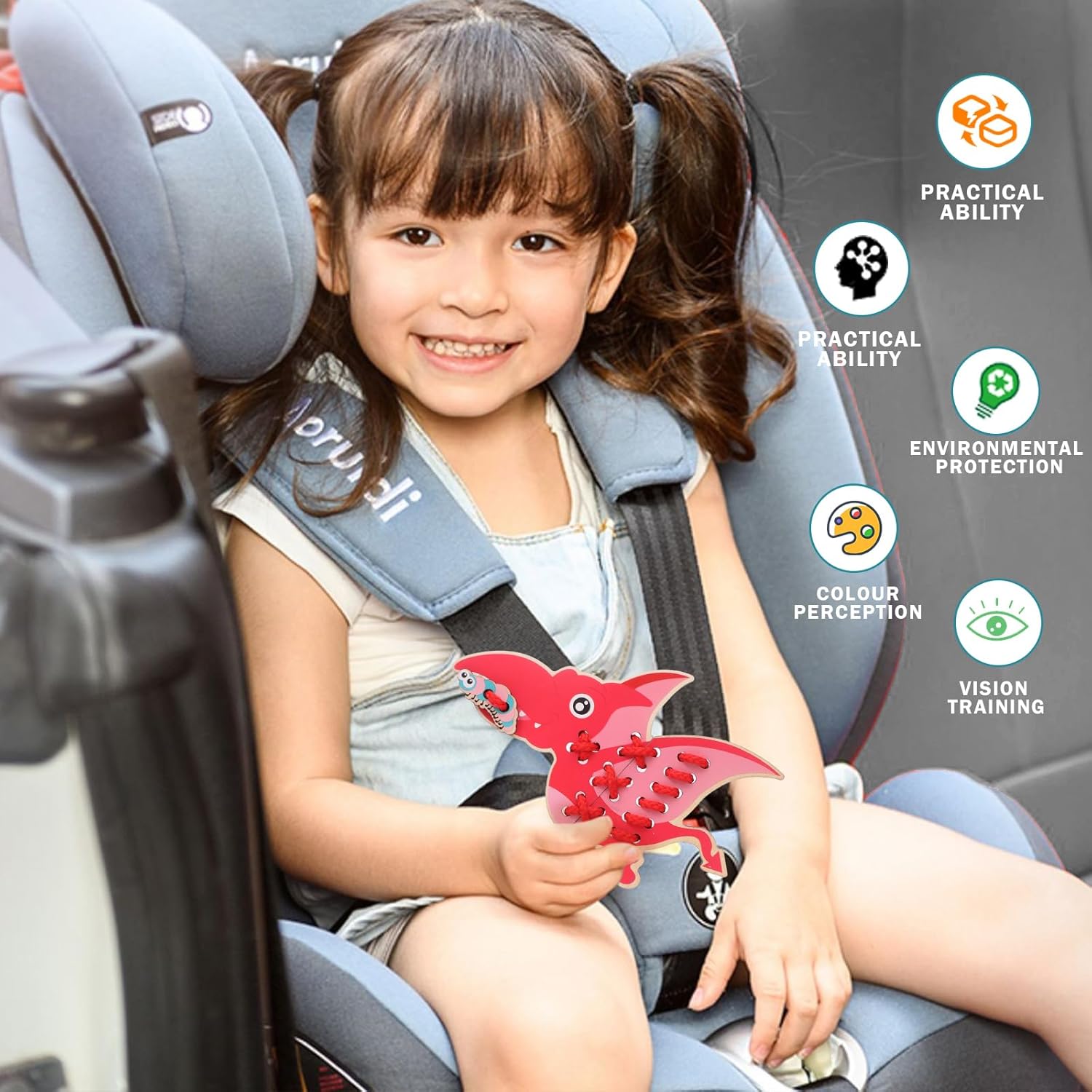 Atoylink 5 Pack Wooden Lacing Cards for Kids 3-5 Dinosaur Threading Sewing Cards Toddler Travel Toys Preschool Puzzle Game Fine Motor Skills Toys for 3 4 5 6 Year Old Christmas Birthday Gift