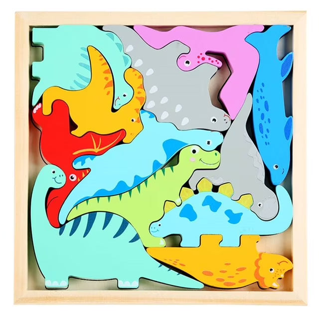 Fidtoy Tangram Dinosaure en bois – Puzzle éducatif Montessori pour tout-petits