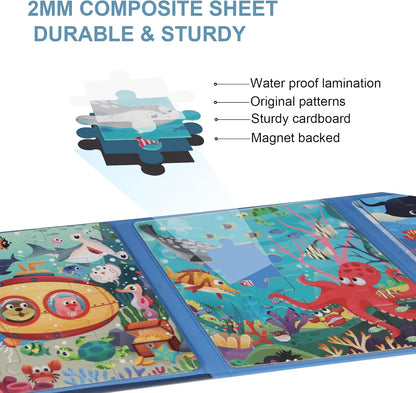 磁気パズル 子供用 3~5歳 3~48ピース オーシャンパズル 木製ジグソーパズル 本 プレミアムパズル 車のアクティビティ おもちゃ 旅行ゲーム 旅行おもちゃ 子供用 3歳 4歳 5歳 6歳 男の子 女の子