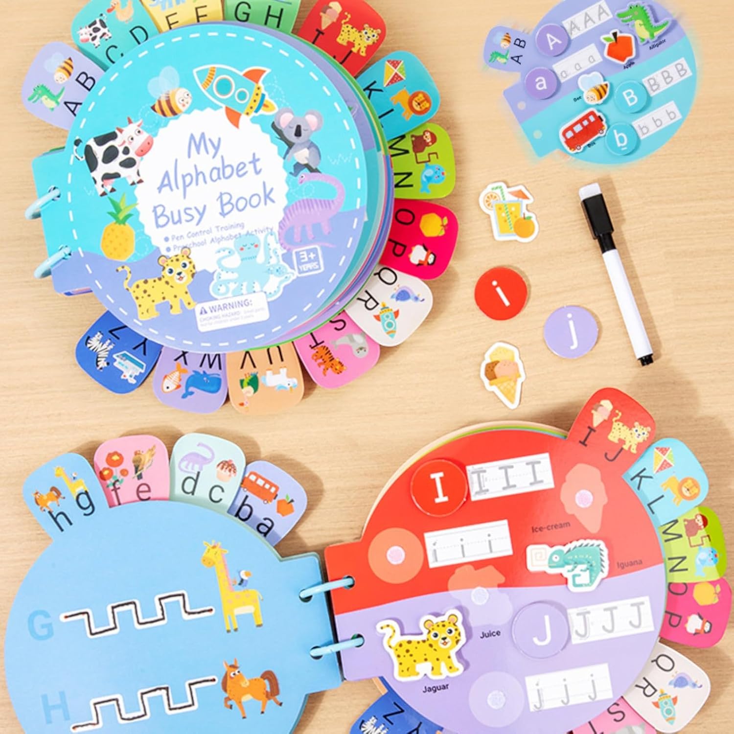 Roux & Rattle – Montessori Educational Busy Book for Kids with Alphabet, Numbers, Matching Cards, Velcro Tasks and Soft Interactive Early Learning Activity Pages for Toddlers and Preschool Children