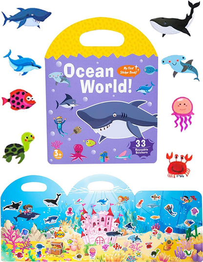 SIBBYE Portable Jelly Quiet Book,Reusable Sticker Book for Kids, Preschool Learning Activities for Toddler-Travel Toys Sticker Book Educational Gifts (Ocean)