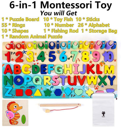 Speedy Panther Wooden Number Alphabet Puzzle Sorting Montessori Toys for Toddlers Shape Counting Game for Age 3 4 5 Year olds Kids - Preschool Education Math Stacking Blocks Learning Toy