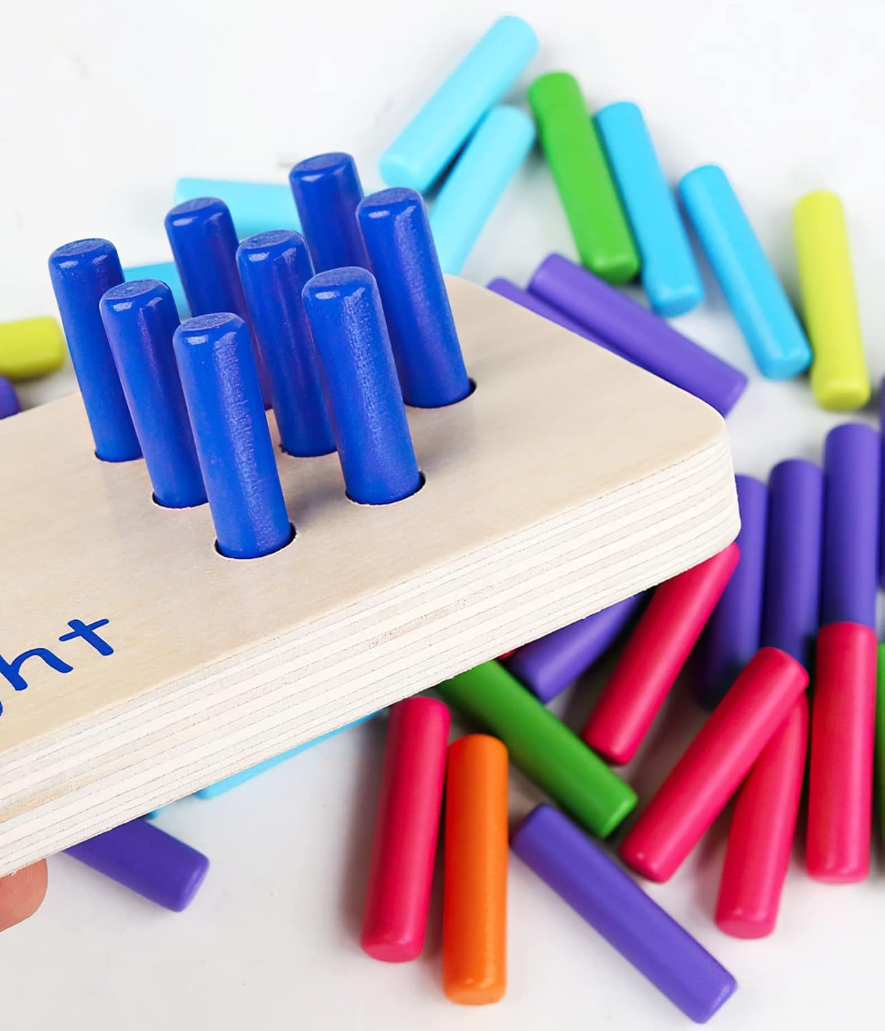 MIKNEKE Montessori Number Counting Blocks Peg Board Toys, Wooden Math Manipulative Materials for Preschool, Number Montessori Learning Toy for Toddlers & Kindergarteners (Colorful Peg)