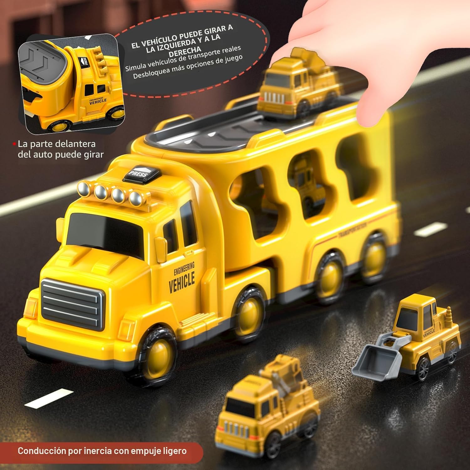 Fidtoy 5-in-1 Construction Truck Toy Set for Toddlers with Lights Sounds Excavator Bulldozer Crane