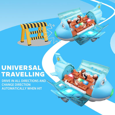 Fidtoy Musical Airplane Toy with Lights Sounds and Automatic Bump & Go Movement for Kids