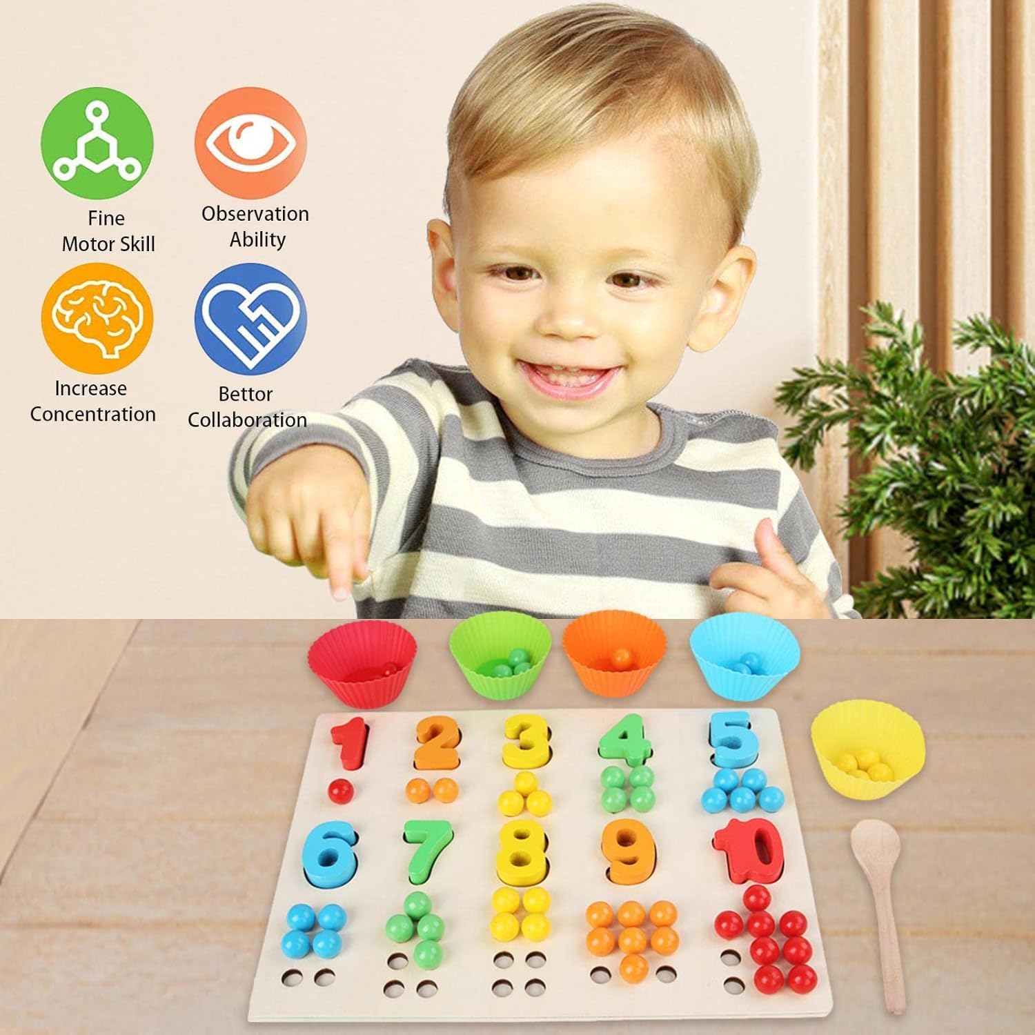Wooden Board Beads Game - Safe Color Coding Puzzle | Montessori Wooden Toys, Brain Training Clip Beads, Chopsticks Beads Toys, Early Educational Puzzles for Christmas, Birthday Party Gift Generic