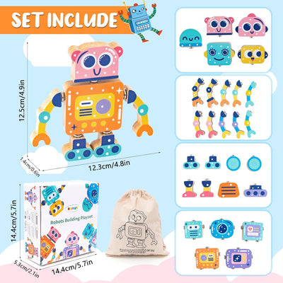 Fidtoy Robot en Bois Jouet de Construction à Assembler pour Enfants
