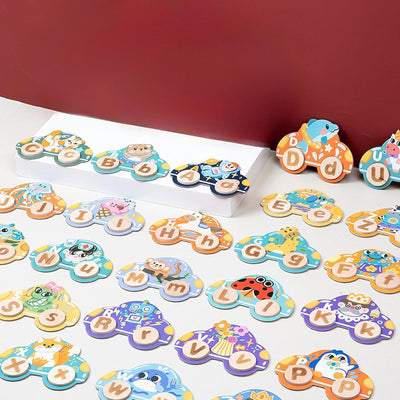 Fidtoy Wooden Animal Letters Car Cognitive Matching Card for Kids | Alphabet Spelling Car Game, Animal Recognition, Letter Learning, Word Matching, Fine Motor & Parent-Child Toy Age 3+