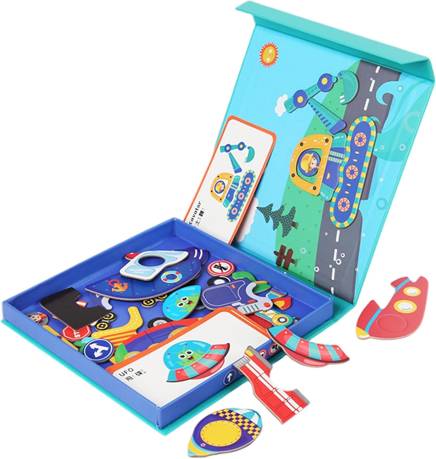 Fidtoy Magnetic Professional Figures Traffic Puzzle for Kids | Magnetic Traffic Matching Board, 26 Stickers, 8 Reference Cards, Road Safety Learning, Shape Recognition & Parent-Child Puzzle Toy Age 2-6
