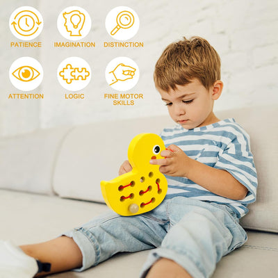 Fidtoy Jouet à lacer en bois, jouet à enfiler Montessori pour tout-petits, motricité fine, Puzzle pomme et chenille, jouet de voyage, jouet d'apprentissage éducatif, cadeau