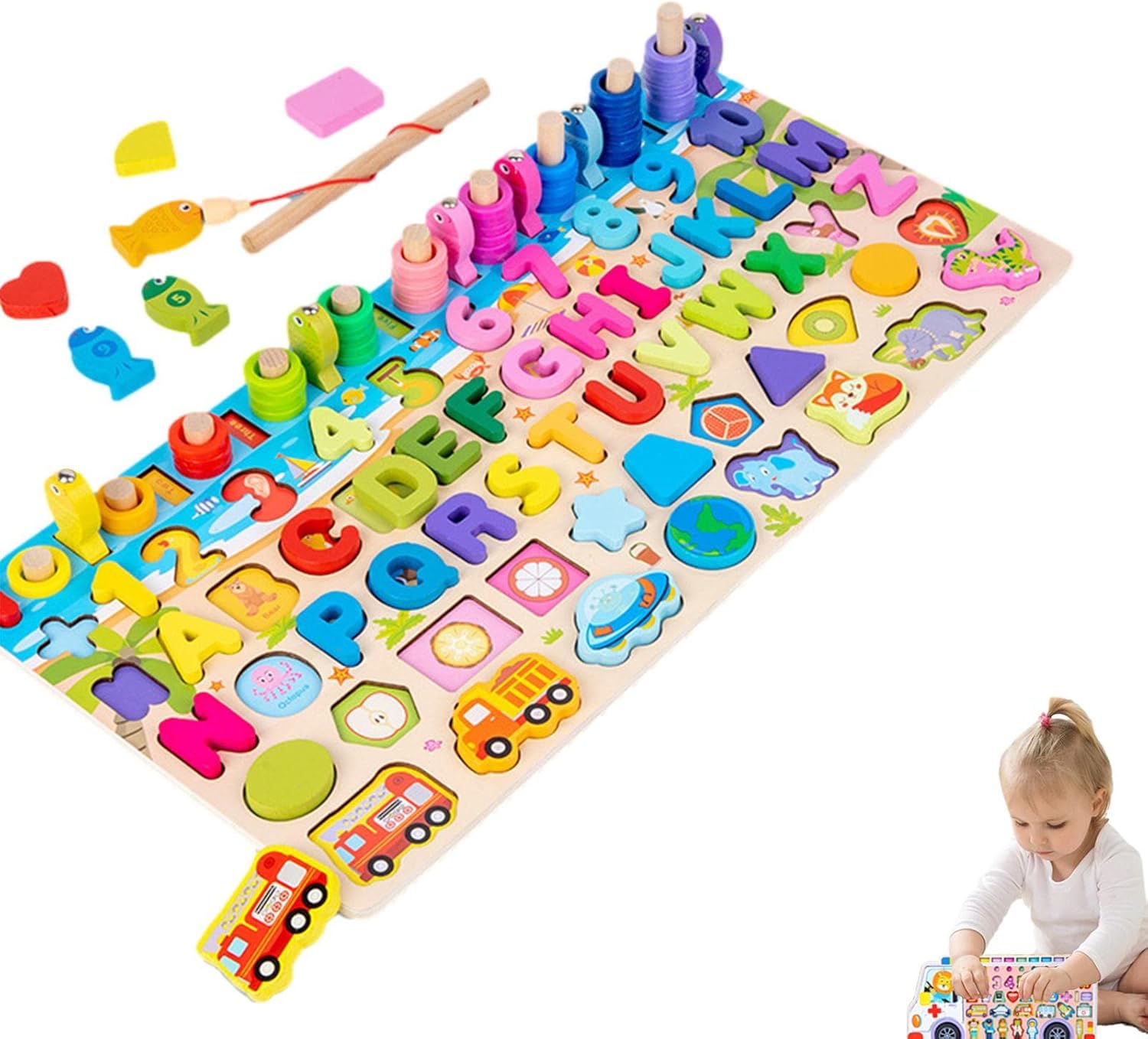 2 Pcs Toddler Number Puzzle - Kids Fishing Game - Counting Games Learn Arabic Numerals, Enhance Hands-on Ability, Develop Hand-eye Coordination Preschool Gift for Kids