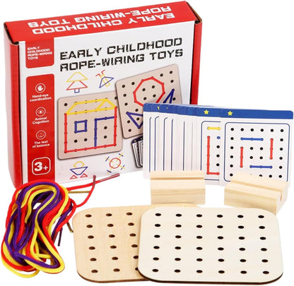 Mont-essori Wooden Shoelaces Toys, Early Education Headbreaker Set, Fine Motor Skills Toys, Travel Set, Sewing Kit for Early Childhood Toys