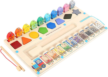 3 in 1 Magnetic Color and Number Maze, Montessori Toys Wooden Puzzle Activity Board, Learning Educational Counting Matching Toys，Toddler Fine Motor Skills Toys for Boys Girls 3 4 5 Years Old