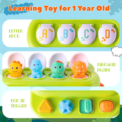 Fidtoy Dinosaur Alphabet Pop Up Toy for Toddlers | Montessori Cause and Effect Learning Toy for Fine Motor Skills