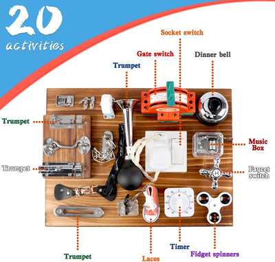 Fidtoy Tablero Sensorial Carbonizado 20 en 1 para Niños Pequeños
