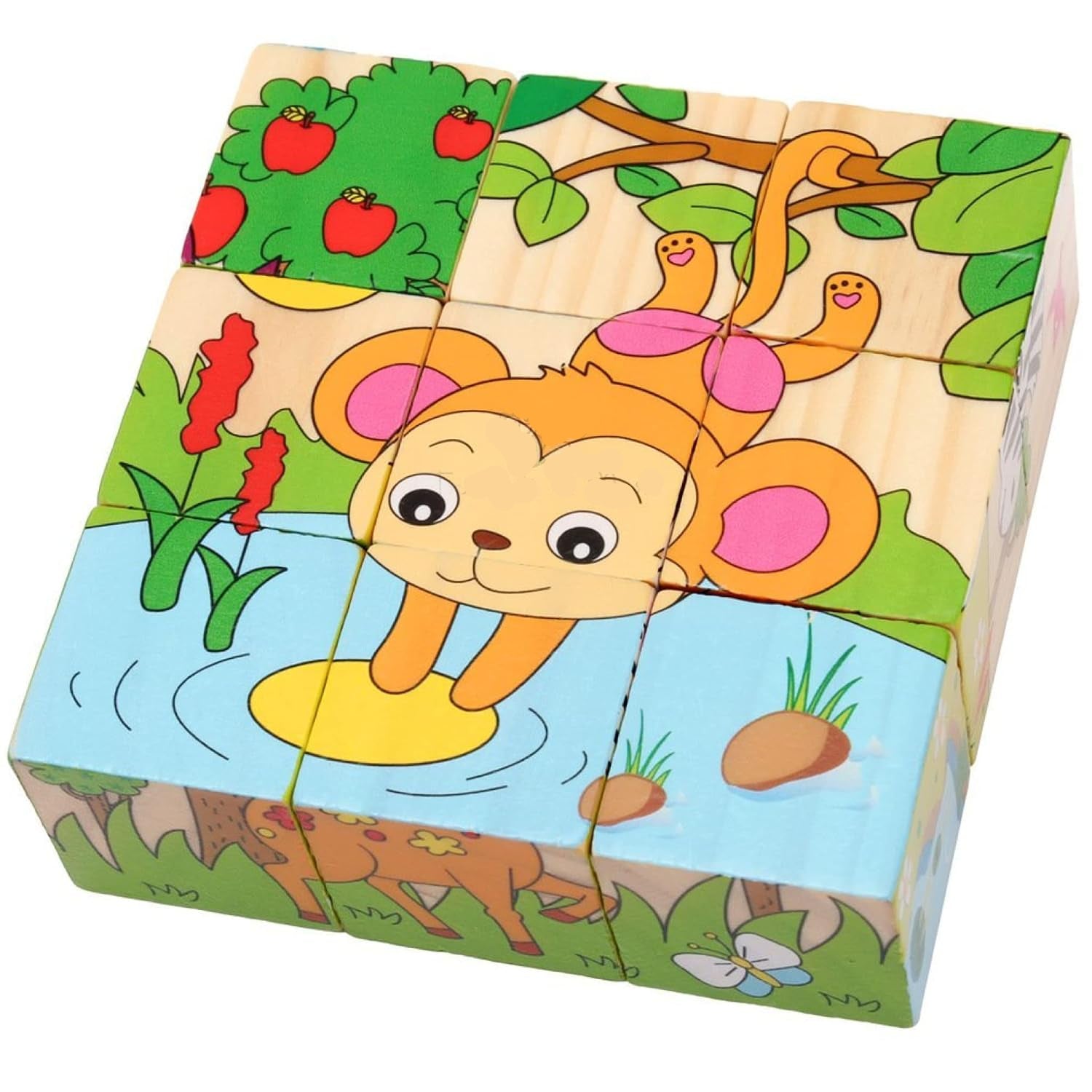 Fidtoy Three Dimensional 6 Sided Block Puzzle for Kids | Wooden Character Cube Puzzle, 6-Sided Matching Blocks, Spatial Reasoning, Problem-Solving & Parent-Child Puzzle Toy Age 2-6